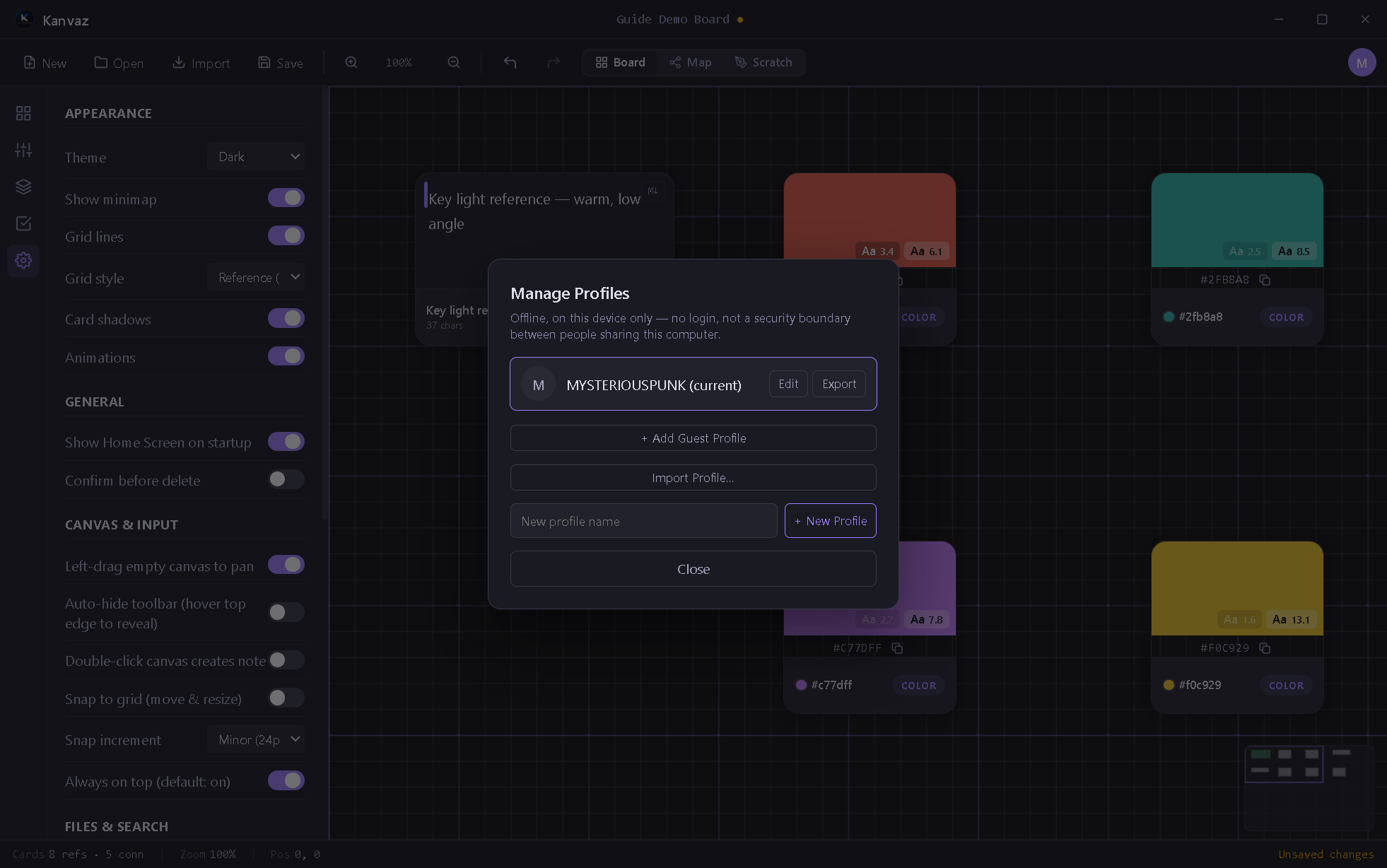 The Manage Profiles dialog