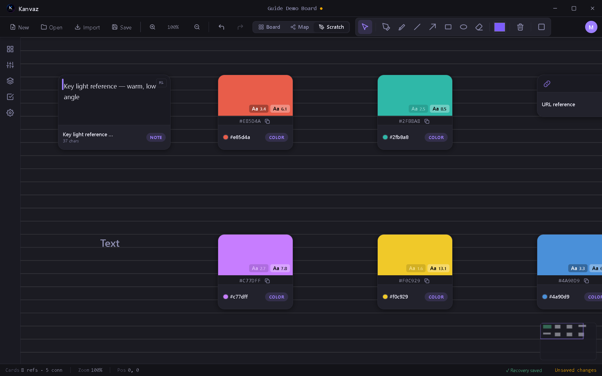 Scratch Board's toolbar over the same demo board